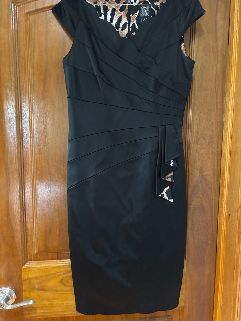 Jax Black Midi Sheath Dress with Animal Print Accents